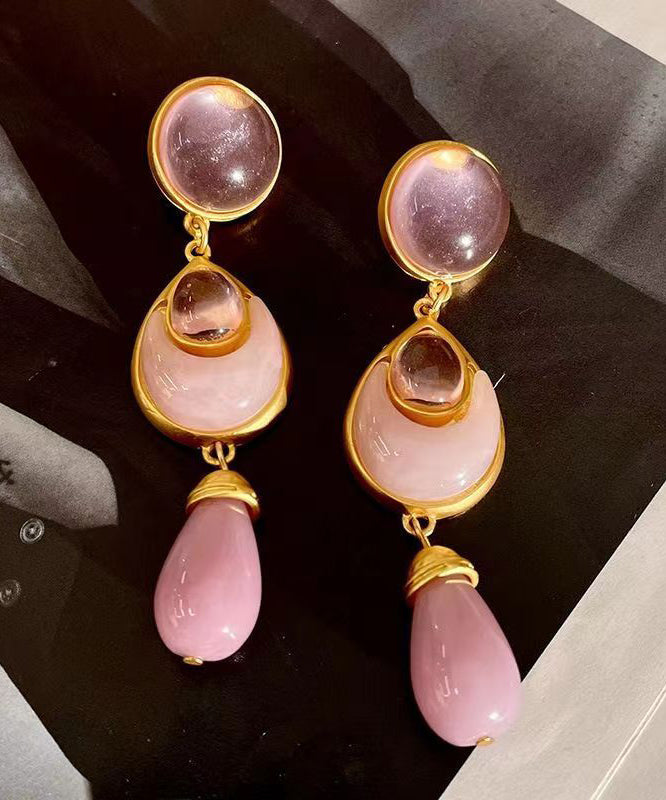 Boucles d'oreilles pendantes élégantes en argent sterling rose avec cristal émaillé coloré GH1069