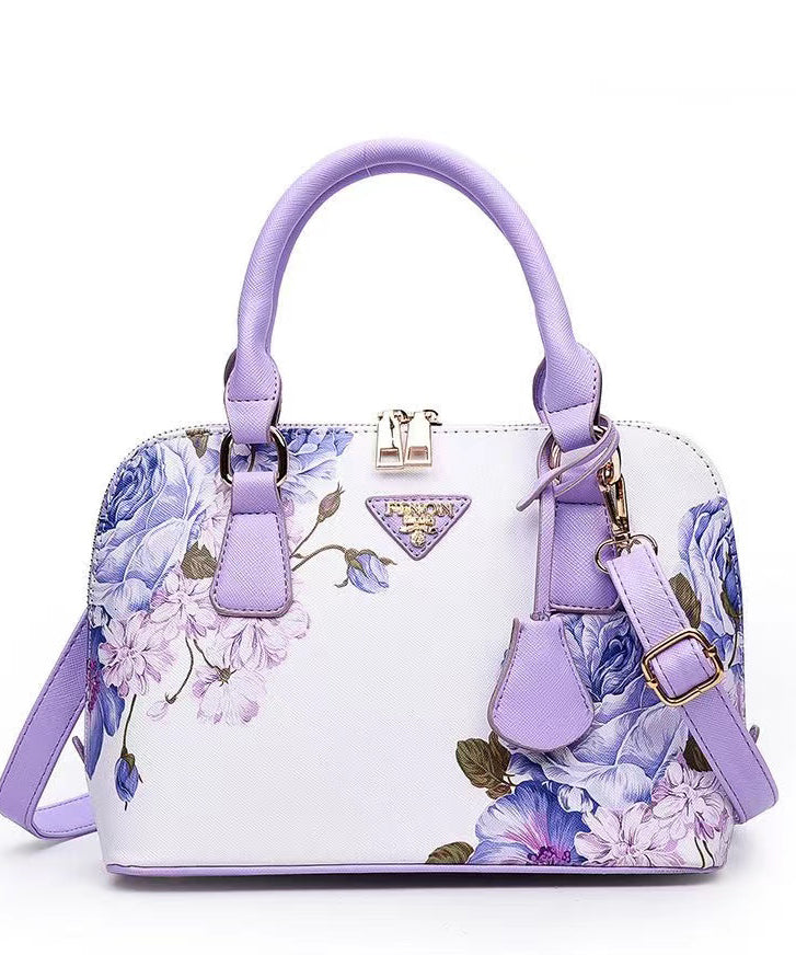 Purple Solid Durable Handbag Tote Faux Elegant Leather Jacquard