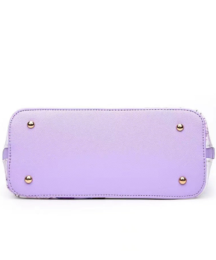 Purple Solid Durable Handbag Tote Faux Elegant Leather Jacquard