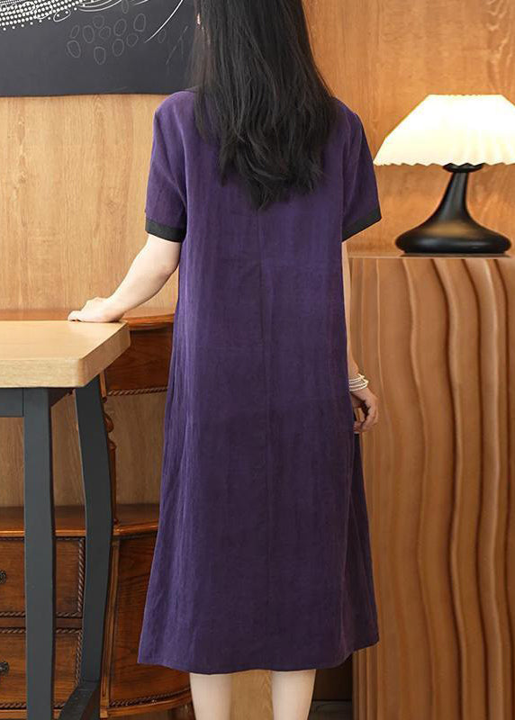 Robe longue élégante en soie unie violette à patchwork d'été OP1077