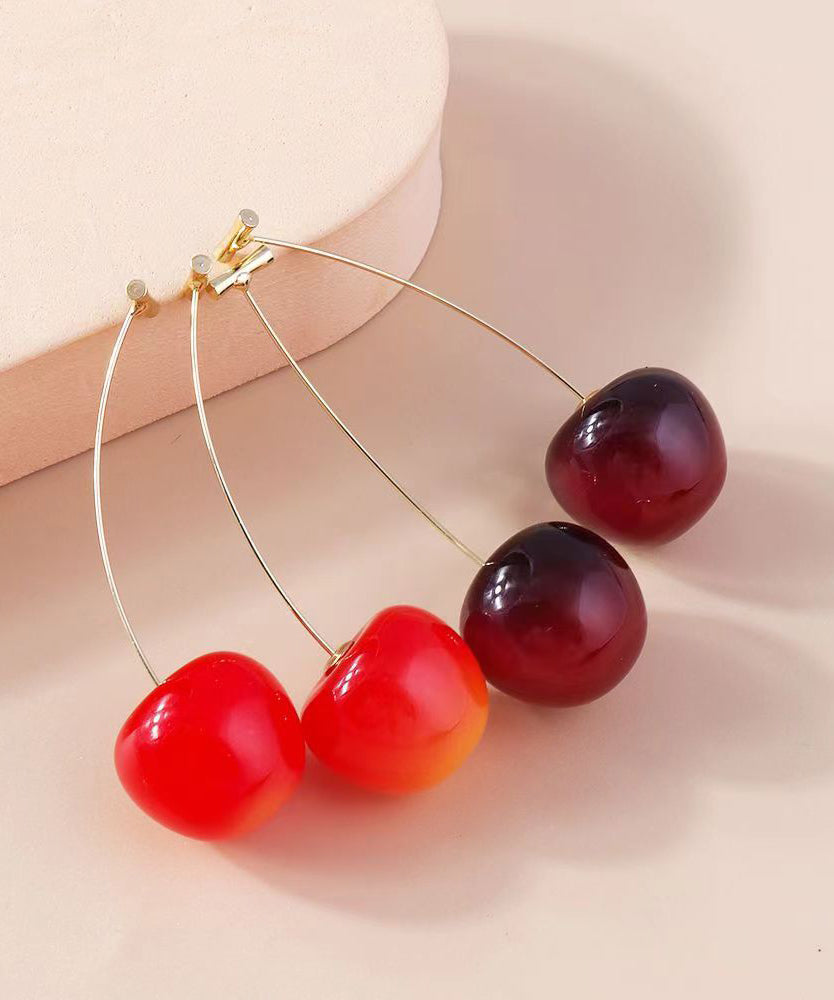 Boucles d'oreilles pendantes élégantes en argent sterling rouge et mûre avec cerises surdorées, ensemble de deux pièces DF1014