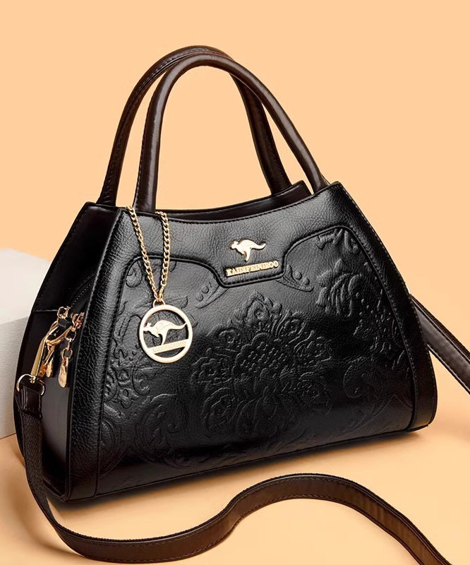 Tote Calf Bag Embossed Leather Elegant Red