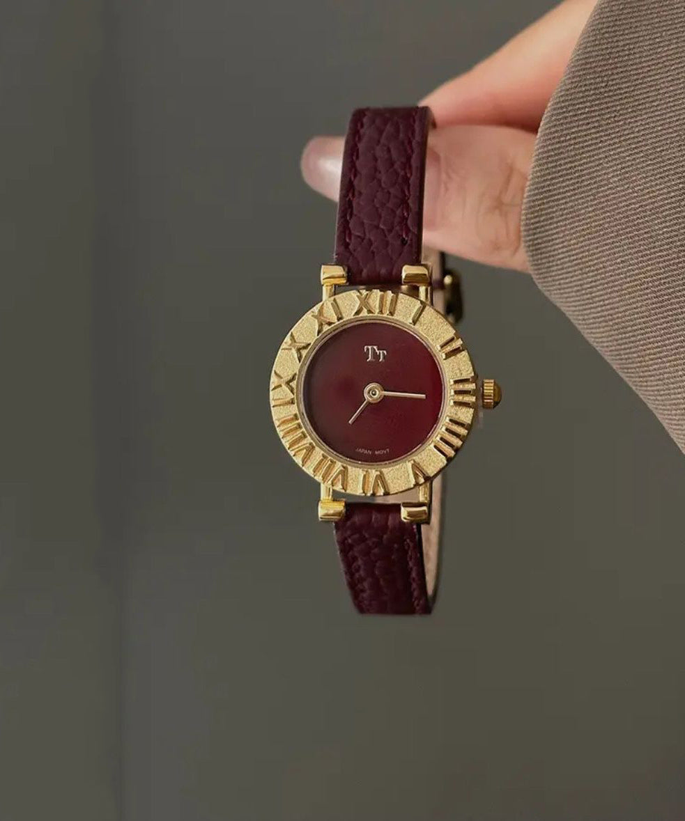 Hardlex Rote Uhren Kristall Stahl Leder Elegant Edelstahl