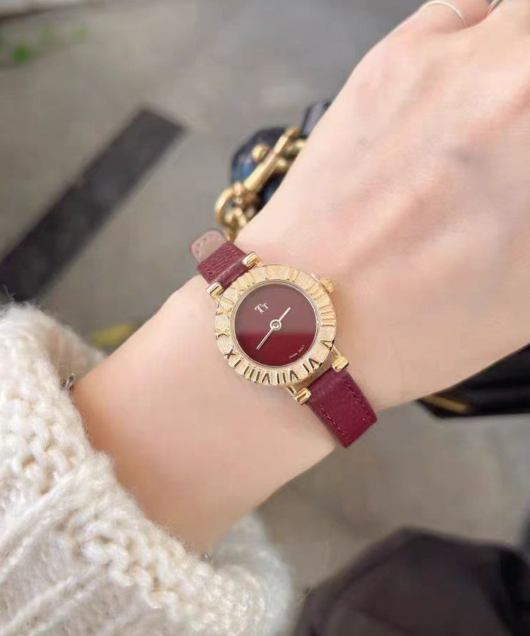 Hardlex Rote Uhren Kristall Stahl Leder Elegant Edelstahl