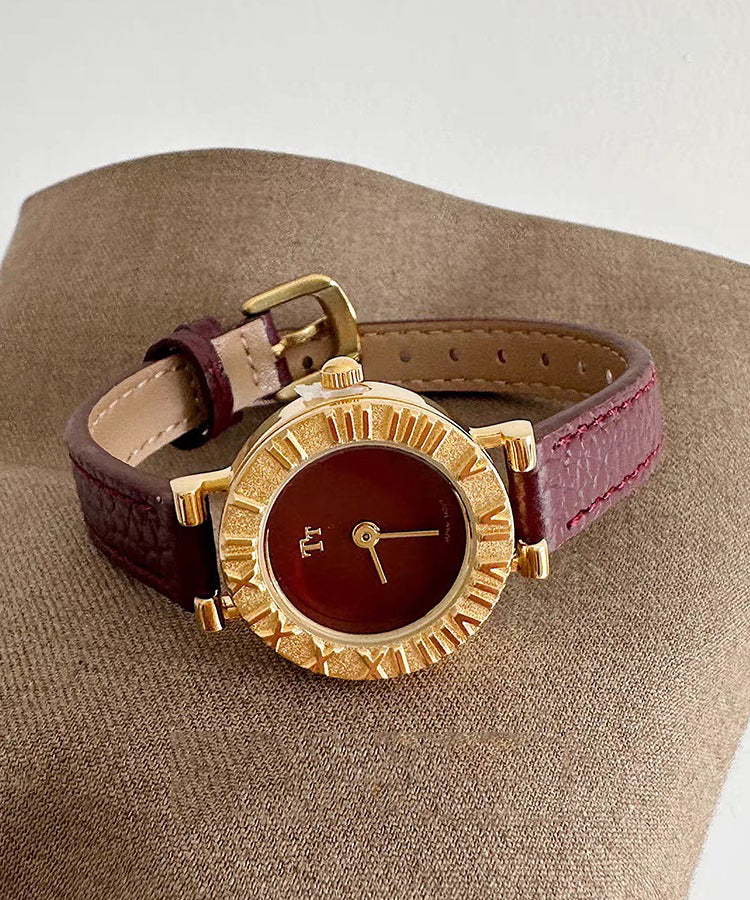 Hardlex Rote Uhren Kristall Stahl Leder Elegant Edelstahl