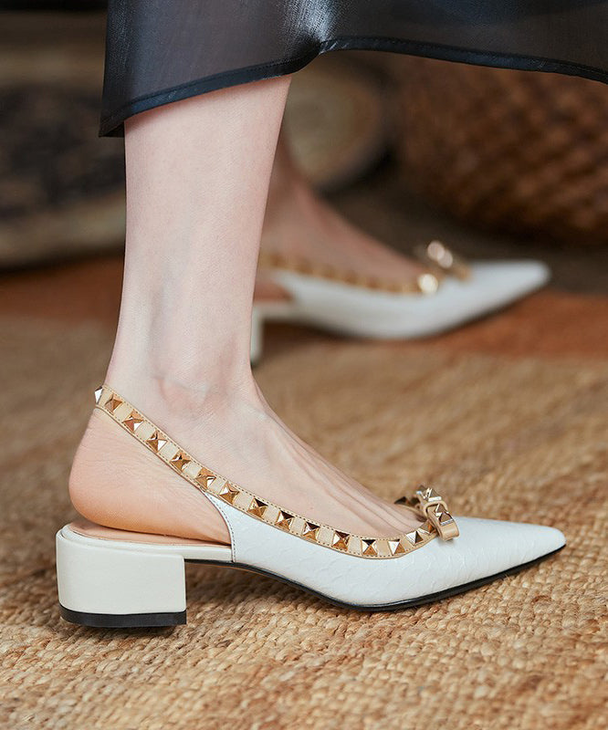 Elegant Rivet Splicing Chunky Sandals Beige Pointed Toe OI016