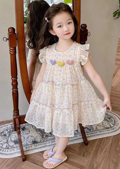 Elegant Ruffled Print Patchwork Chiffon Girls Dresses Summer EW052