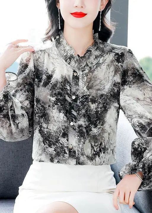 Elegant Ruffled Tie Dye Chiffon Shirt Spring Ada Fashion