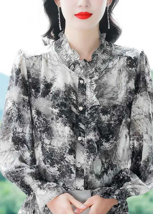 Elegant Ruffled Tie Dye Chiffon Shirt Spring Ada Fashion