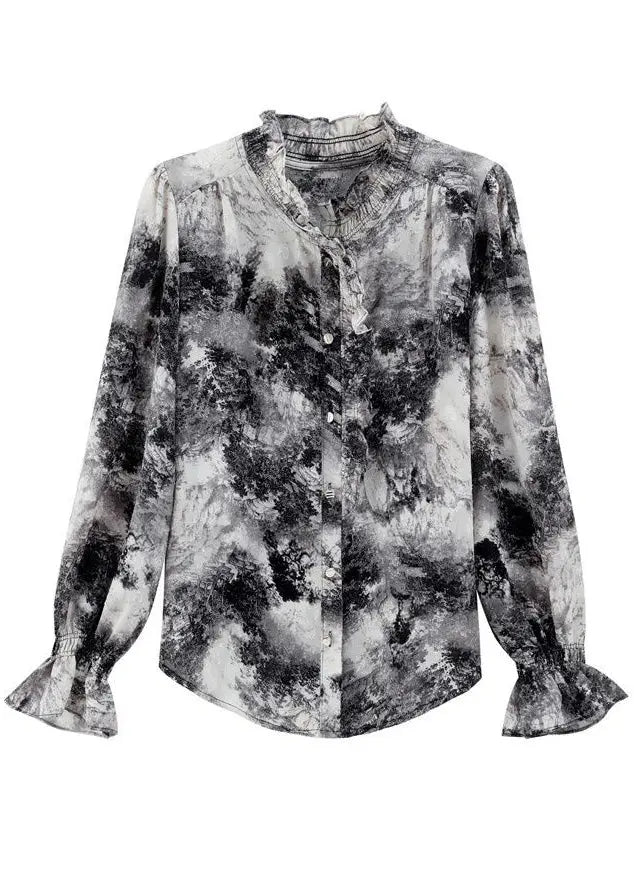 Elegant Ruffled Tie Dye Chiffon Shirt Spring Ada Fashion