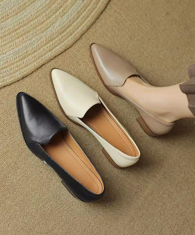 Elegant Splicing Chunky Shoes Khaki Sheepskin Pointed Toe QK061