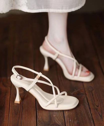 Elegant Splicing High Heel Sandals Beige Faux Leather Peep Toe AA040