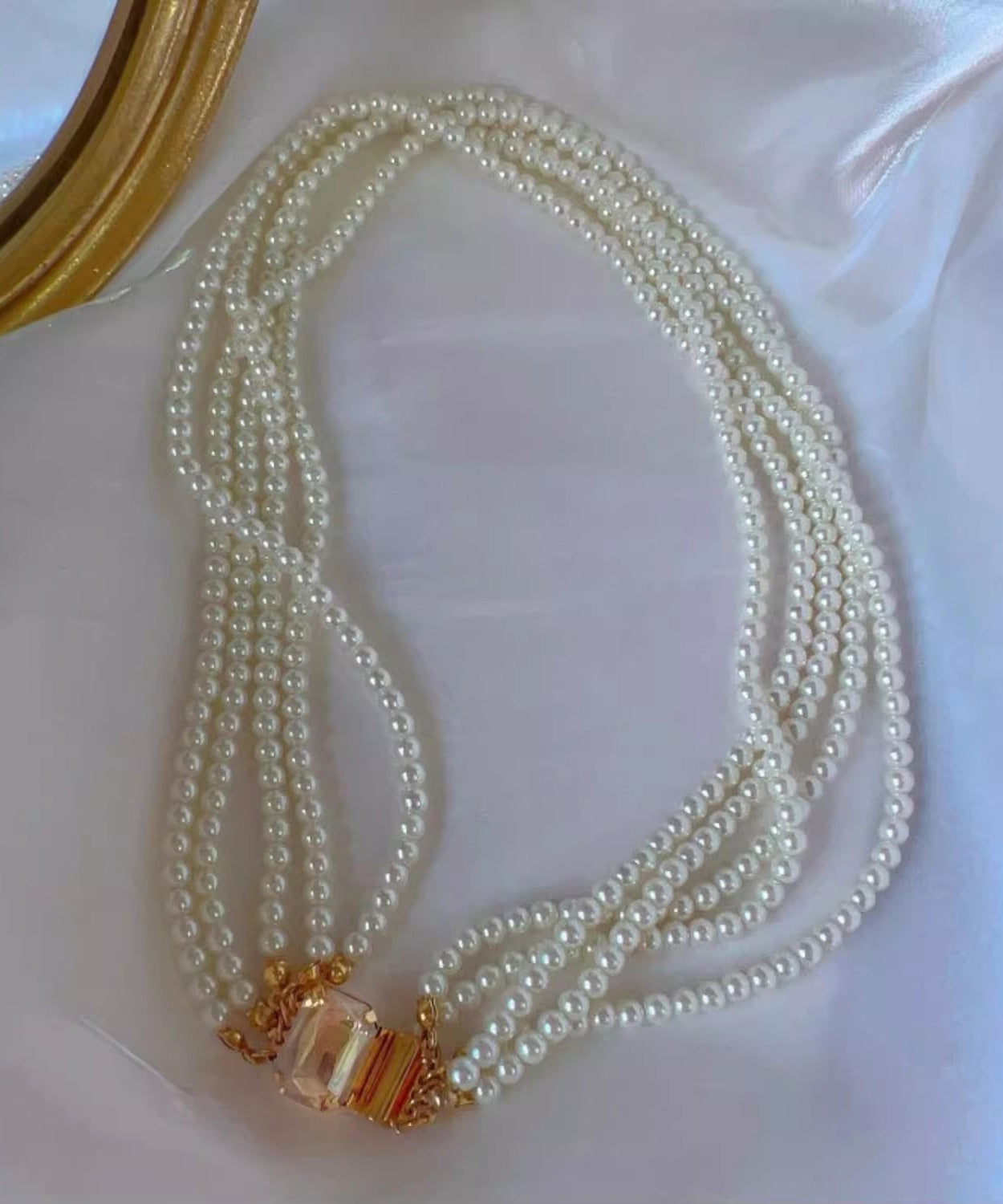 Elegant White Alloy Multi Layer Pearl Princess Necklace QU024