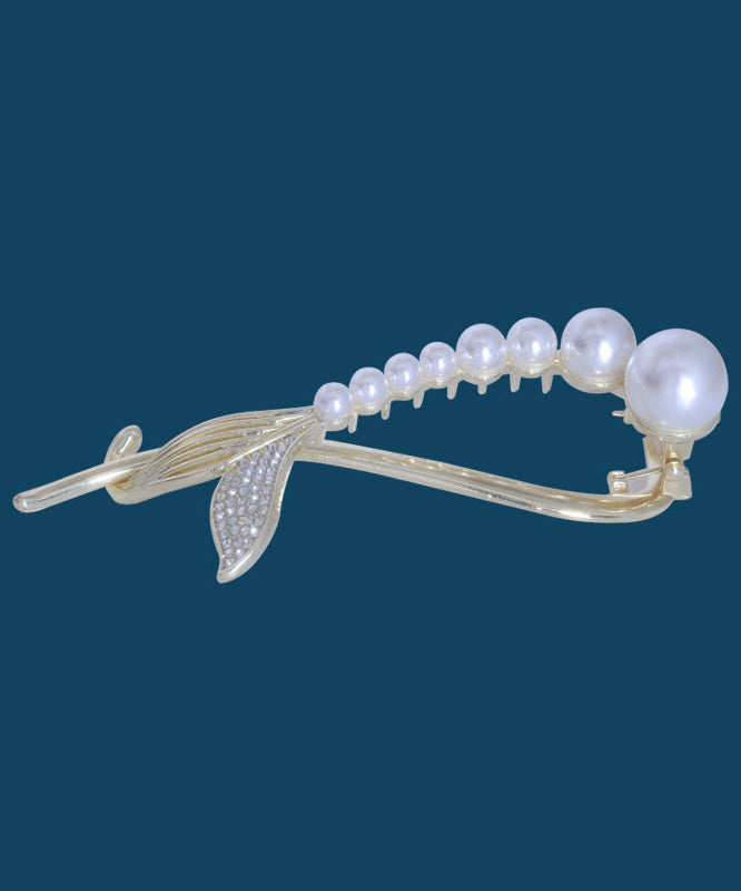 Elegant White Alloy Pearl Zircon Fish Tail Clip Hairpin WO038