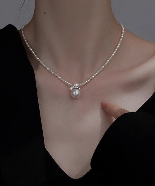 Elegant White Alloy Zircon Pearl Pendant Necklace RA003