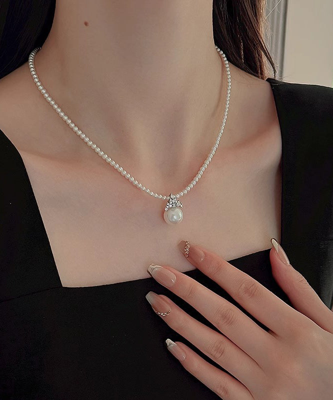 Elegant White Alloy Zircon Pearl Pendant Necklace RA003