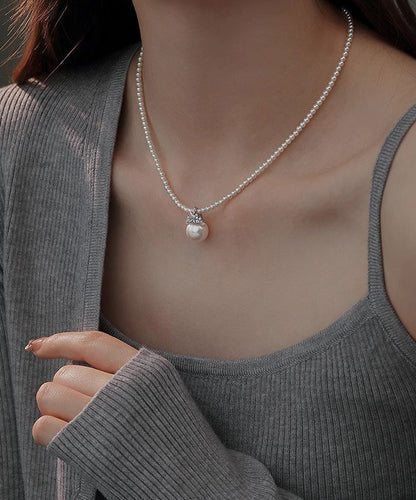 Elegant White Alloy Zircon Pearl Pendant Necklace RA003