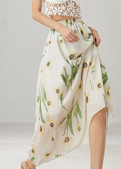 Elegant White Bamboo Print Linen Skirts Summer YU1007