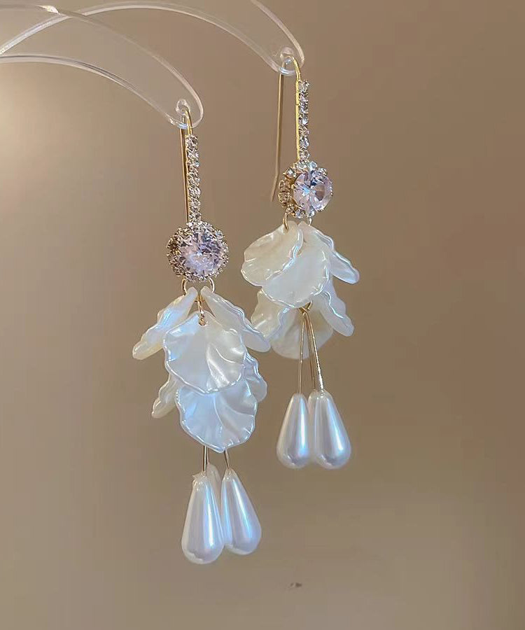 Elegant Tassel Drop White Copper Pearl Shell Acrylic Zircon