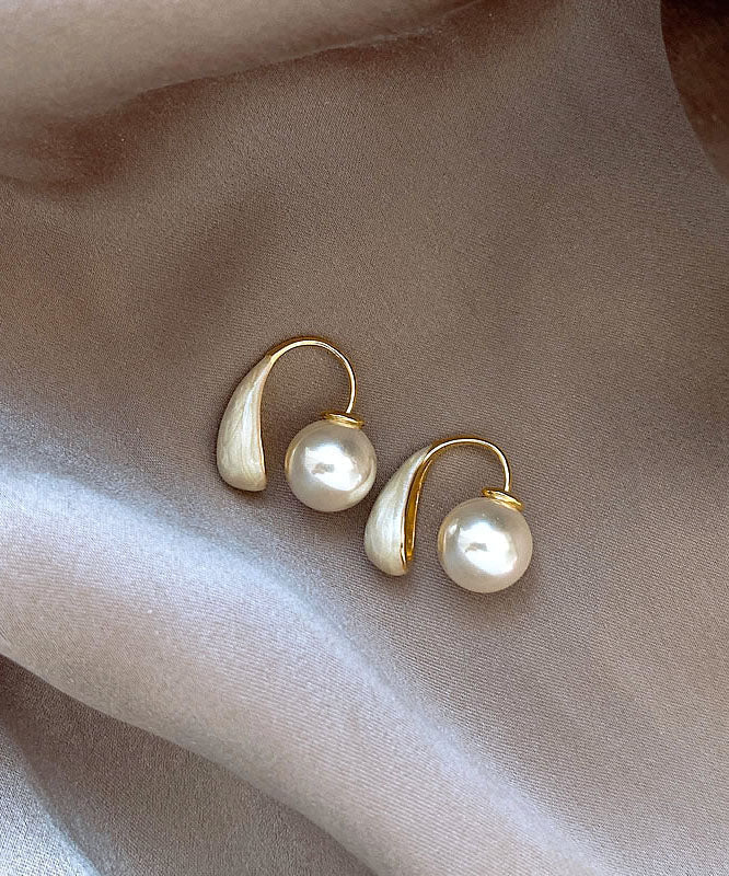 Pearl Drip Elegant White Glaze Copper Hoop Alloy Earrings