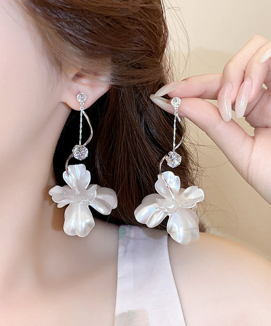 Boucles d'oreilles pendantes en alliage blanc et résine florale, cuivrées, élégantes