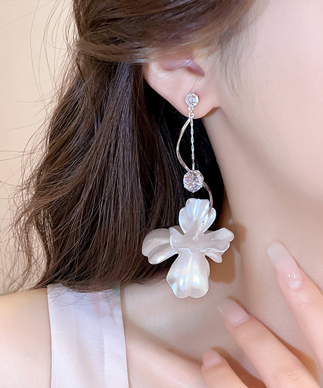 White Alloy Floral Resin Drop Earrings Copper Elegant