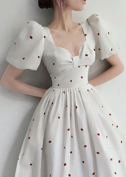 Elegant White Print High Waist Cotton Dresses Summer ZL082