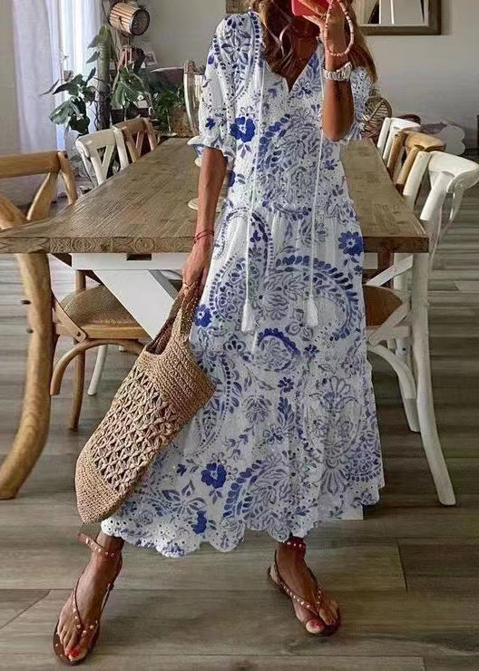 Robe de soirée élégante en coton blanc à volants et découpes ajourées, été TZ026