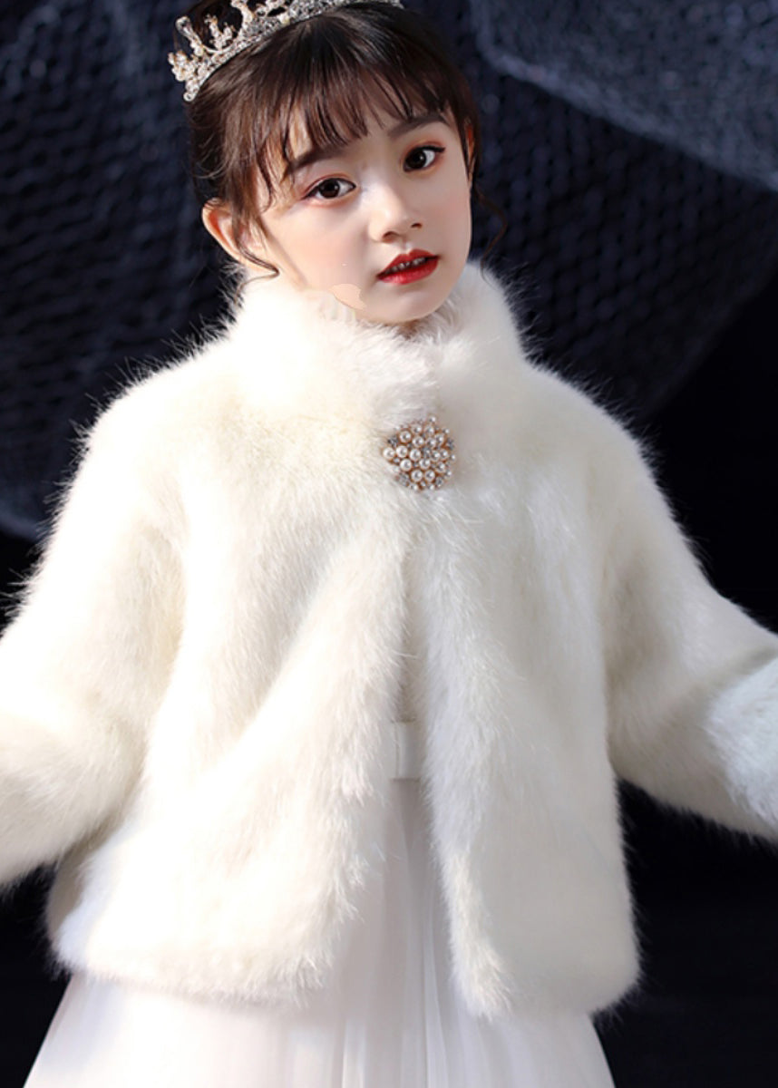 Elegant White Stand Collar Mink Velvet Girls Cloak Winter WL032