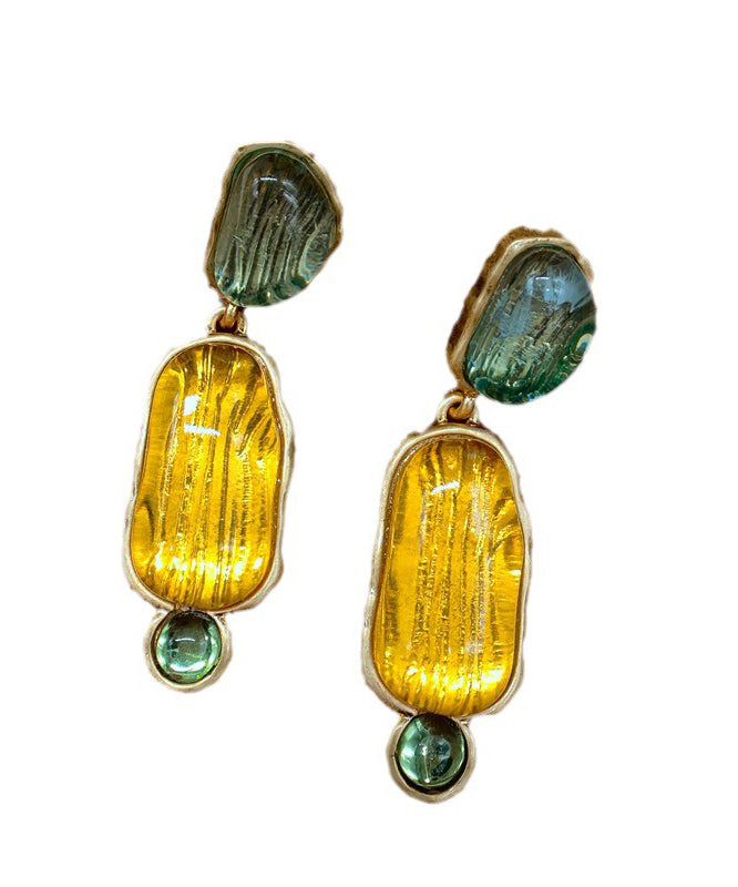 Elegant Yellow Sterling Silver Alloy Resin Drop Earrings QQ031