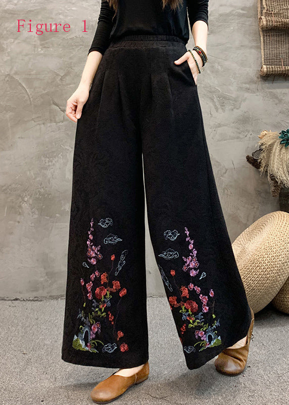 Ethno-Stil Bestickte Hose mit weitem Bein und elastischer Taille Frühling BV013