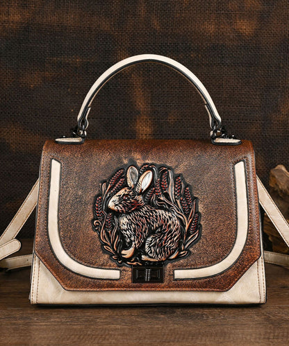 Ethnic Style Red Handmade Rabbit Embossed Handbag HJ1057