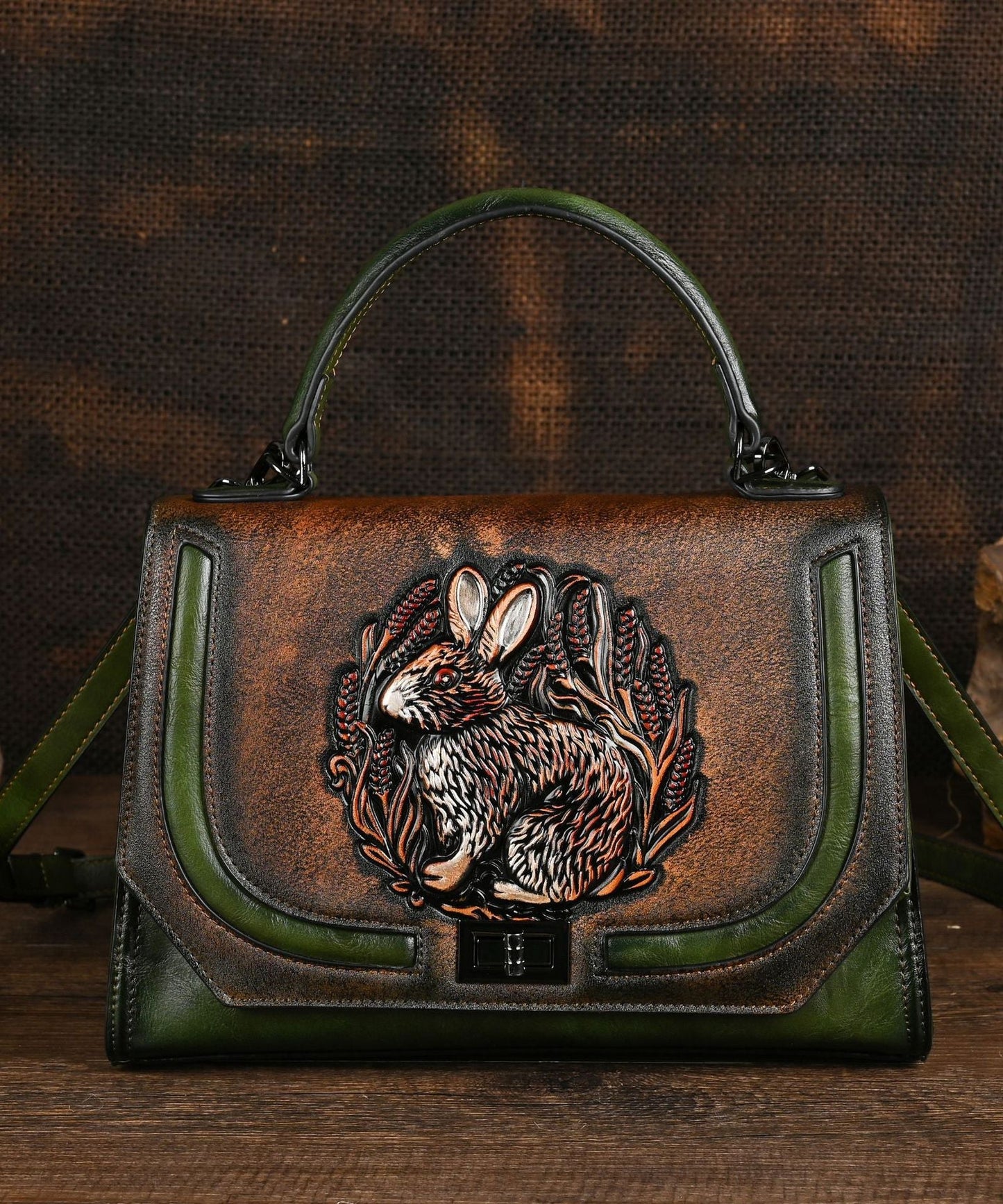 Ethnic Style Red Handmade Rabbit Embossed Handbag HJ1057