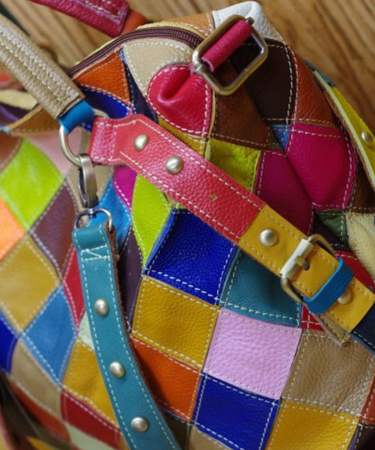 Europäische und amerikanische Mode Kontrast Plaid Patchwork Niet Handtasche HJ1013