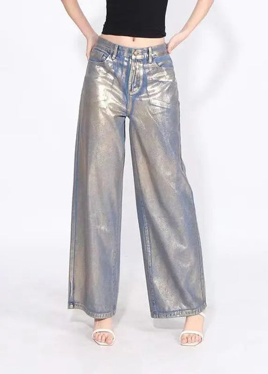 European And American Fashion Hot Stamping High Waisted Wide Leg Jeans Spring Ada Fashion