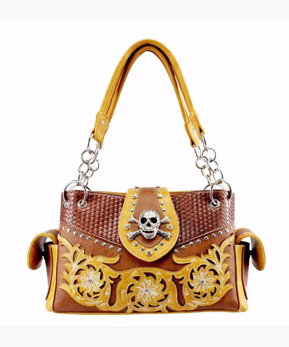 European And American Skulls Embroidery Rivet Satchel Bag Handbag GG072