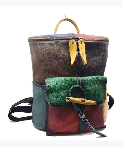 European And American Style Colored Genuine Cowhide Backpack HJ1026