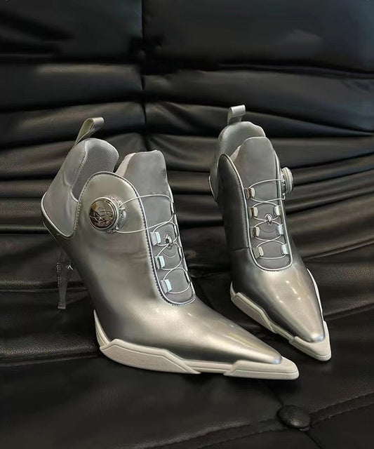 Europäischer und amerikanischer Stil Silber Spleißen High Heel Stiefel Spitzschuh OI046