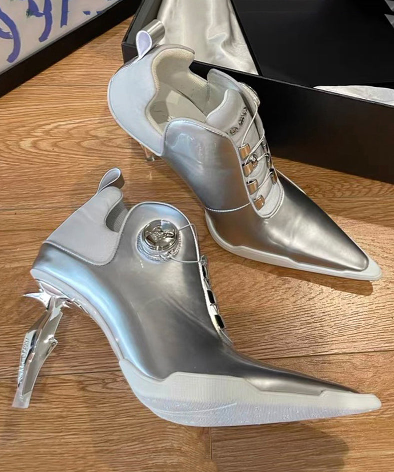 Europäischer und amerikanischer Stil Silber Spleißen High Heel Stiefel Spitzschuh OI046