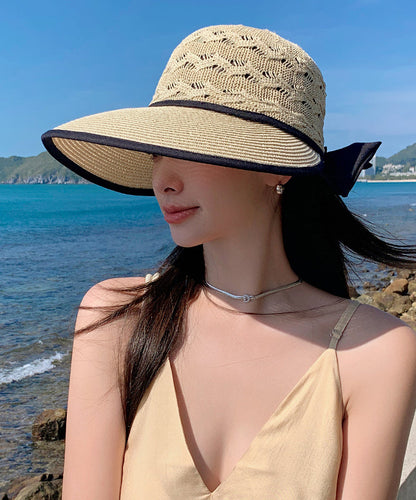 Fashion Beige Hollow Breathable Sun Hat Bow Large Brim II056