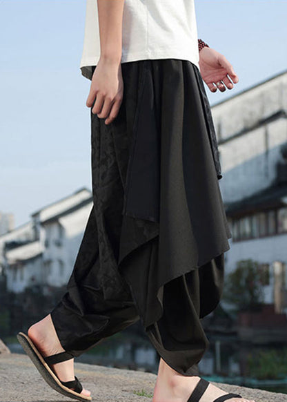 Fashion Black Asymmetrical Jacquard Patchwork Ice Silk Men Harem Pants Summer YT036