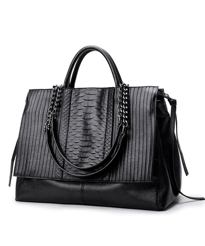 Fashion Black Chain Linked Patchwork Faux Leather Tote Handbag UU1073