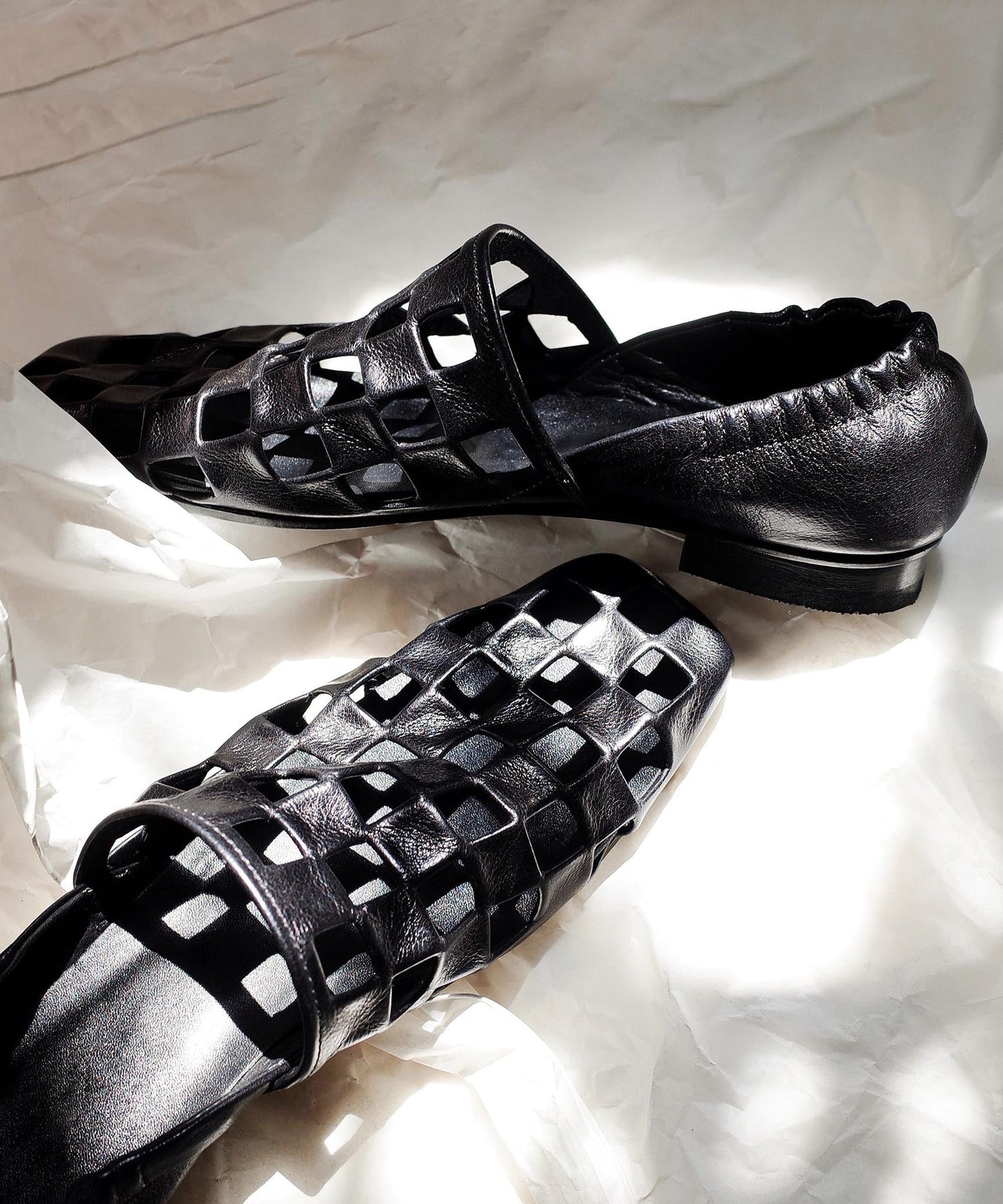 Shoes Leather Loafer Cowhide Out Splicing Fashion Black Hollow
