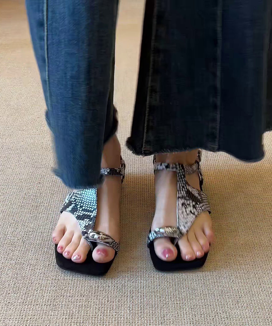 Fashion Leather Flat Black Sandals Splicing Flops Flip Faux