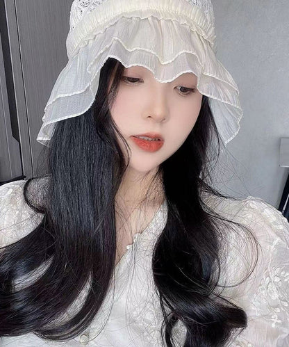 Fashion Black Hollow Out Lace Ruffles Bucket Hat YU1016