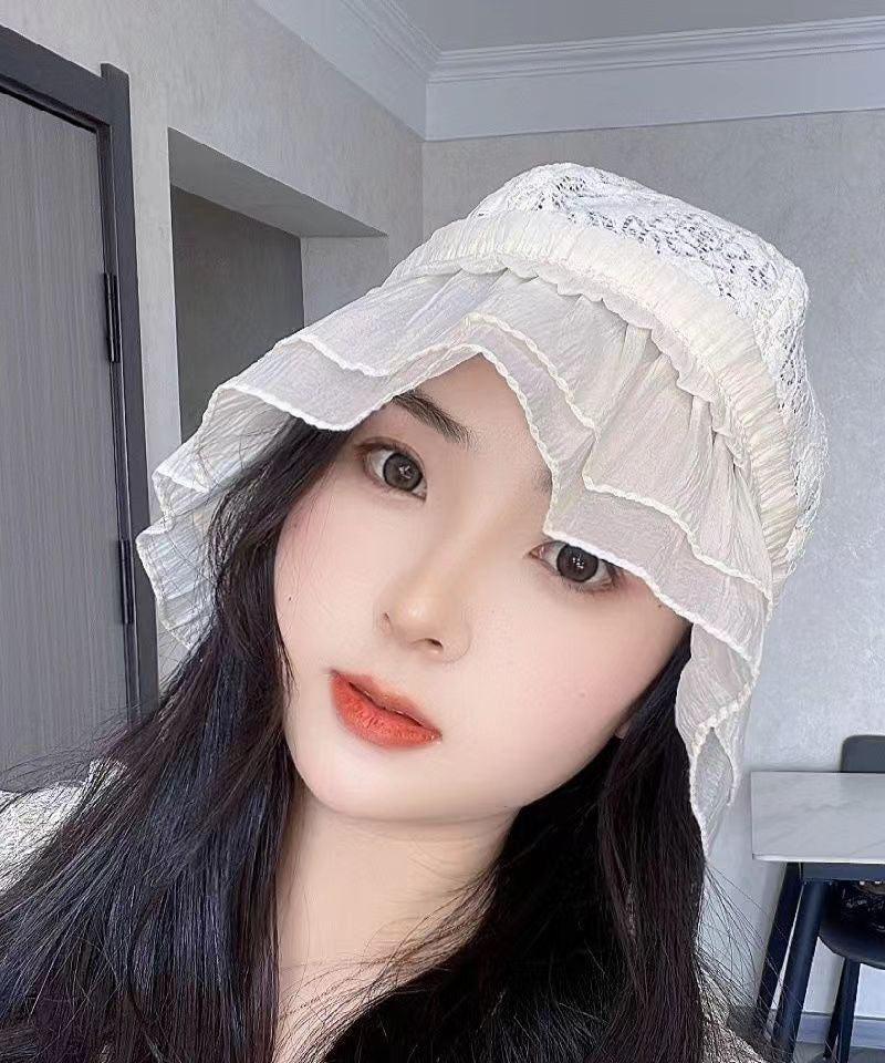 Fashion Black Hollow Out Lace Ruffles Bucket Hat YU1016