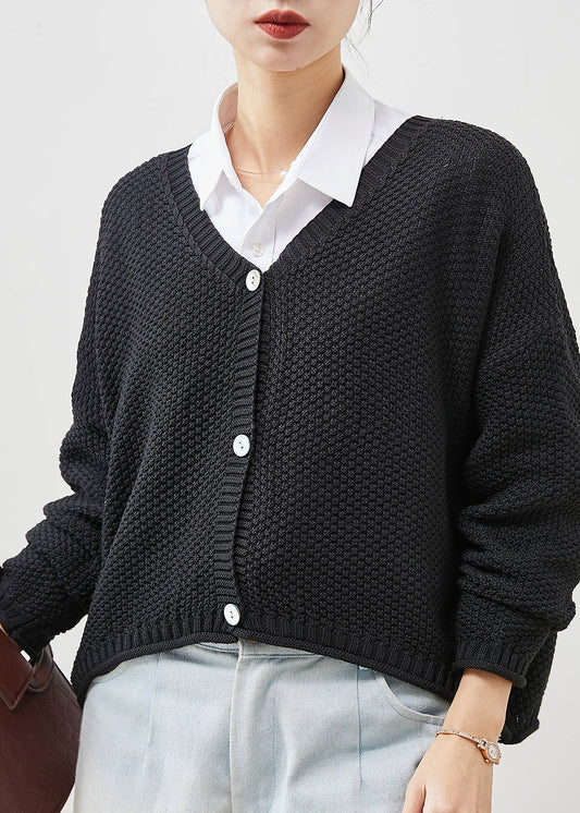 Fashion Black Oversized Button Knit Coat Spring YU1037