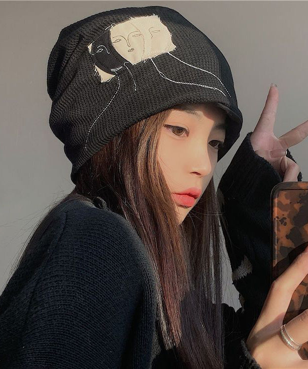 Fashion Patch Versatile Hat Black Bonnie Cotton