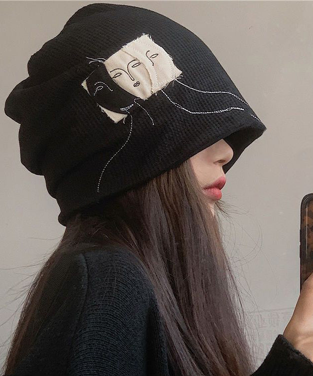 Fashion Patch Versatile Hat Black Bonnie Cotton