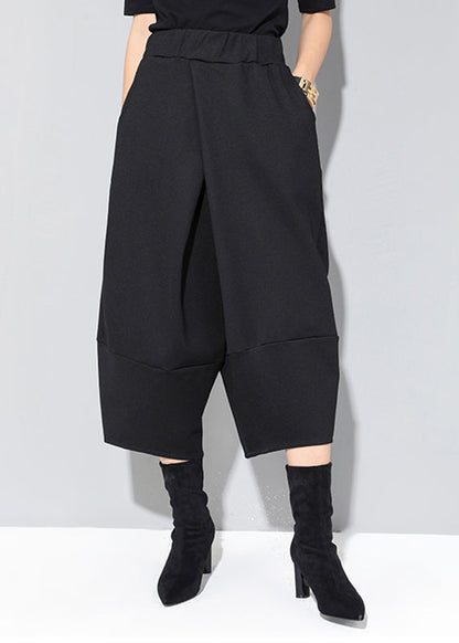 Fashion Black Pockets High Waist Crop Pants Spring RZ004